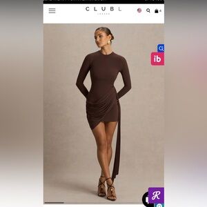 Club L London Calista Hot Chocolate Long Sleeve Mini Dress - NWT - Size 4 US
